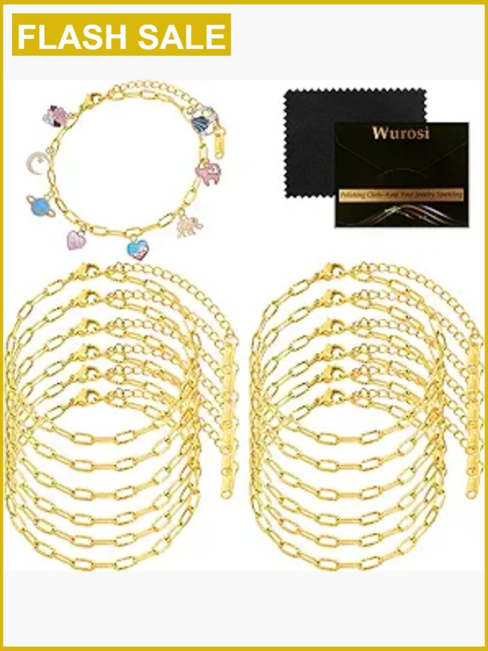 12pcs 18K Gold Plated Embossed Bracelet Chains for DIY Jewelry Making Adjustable